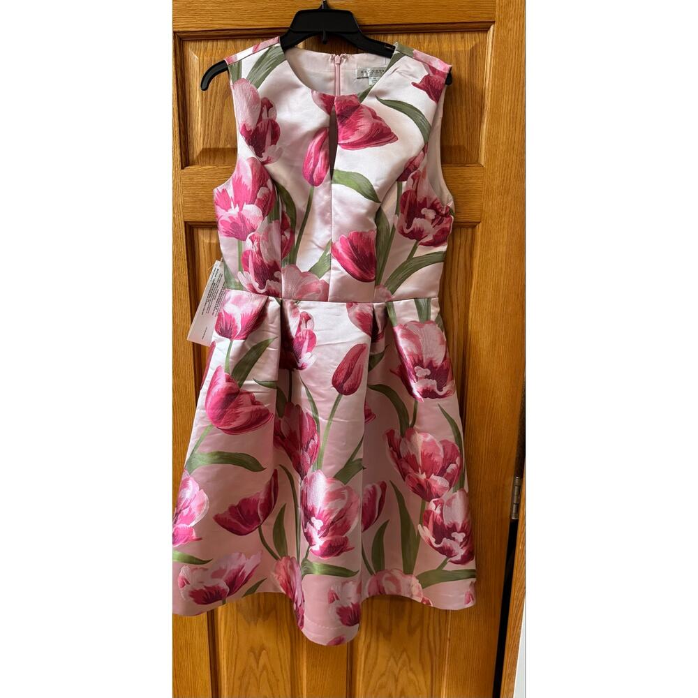 Elegant Kay Unger Farryn Pink Floral Cocktail Midi Dress Size 10 (New) - Picture 4 of 8